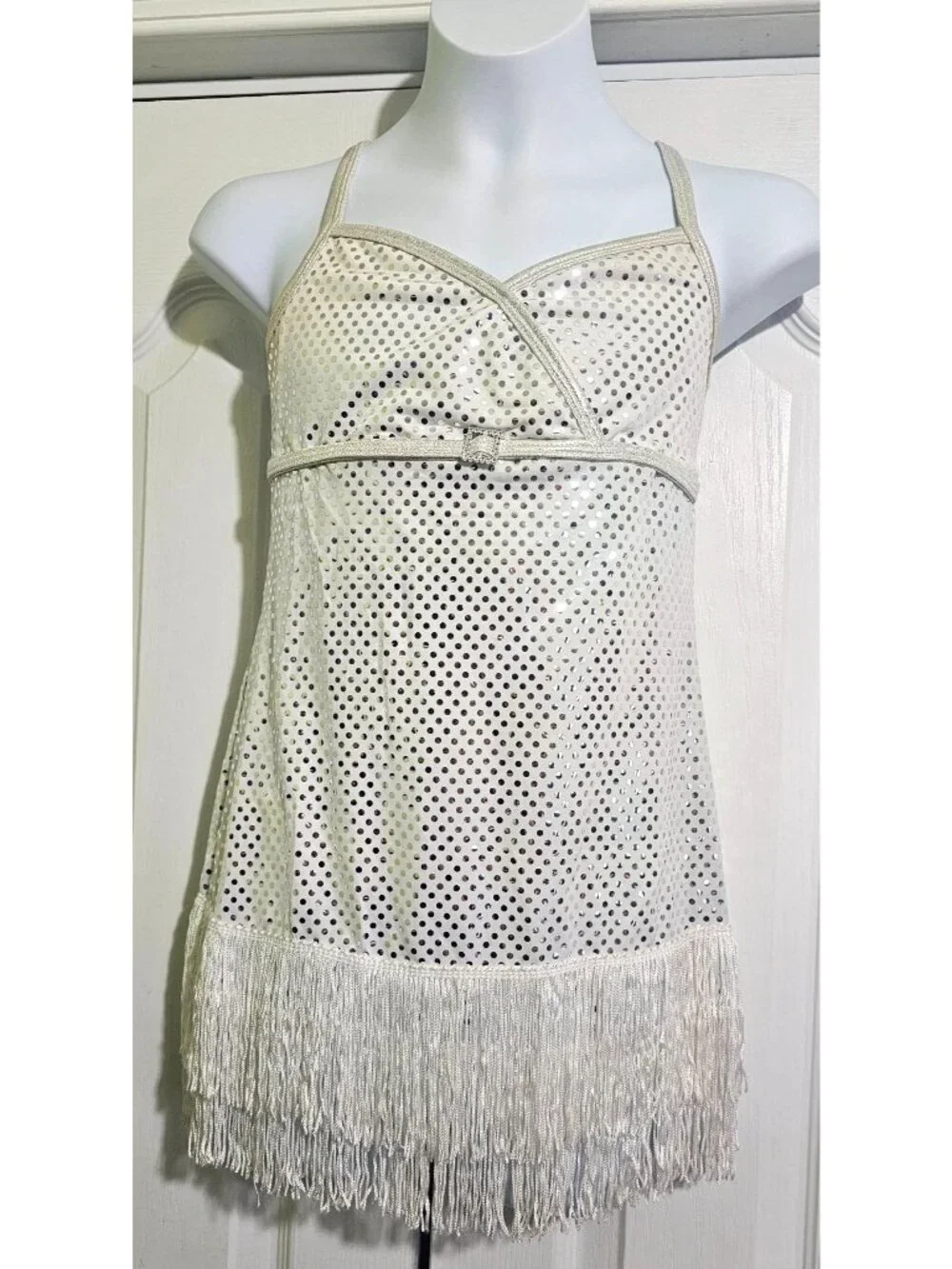 Curtain Call Shim-Sham Dance Costume White Sequin Flapper Dress w/ Bloomers CME